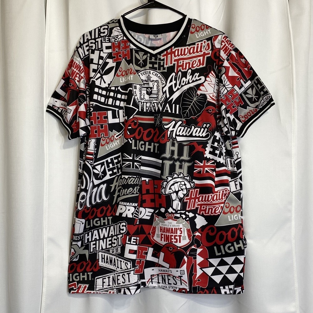 HiFinest Multicolor Logo Design‎ Hawaiian Theme Jersey Style Large Men's Shirt